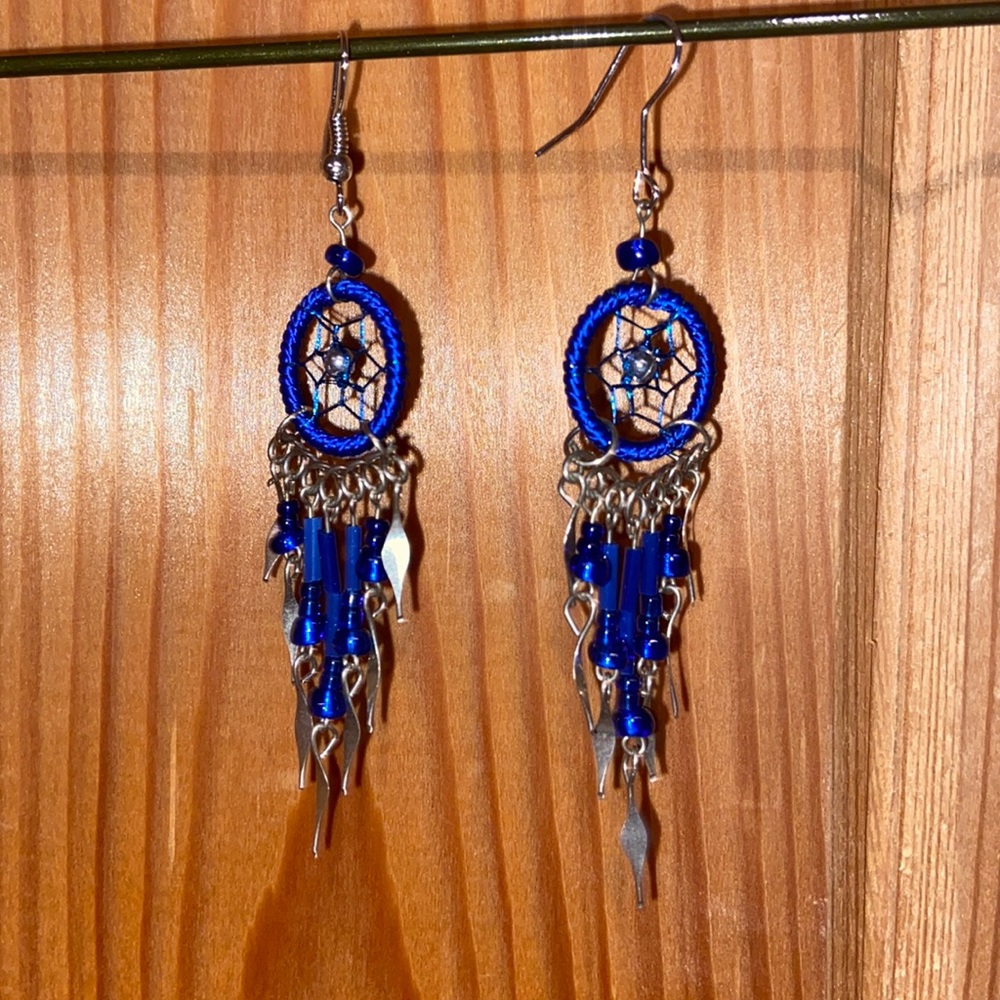 Blue Dreamcatcher Dangling Earrings